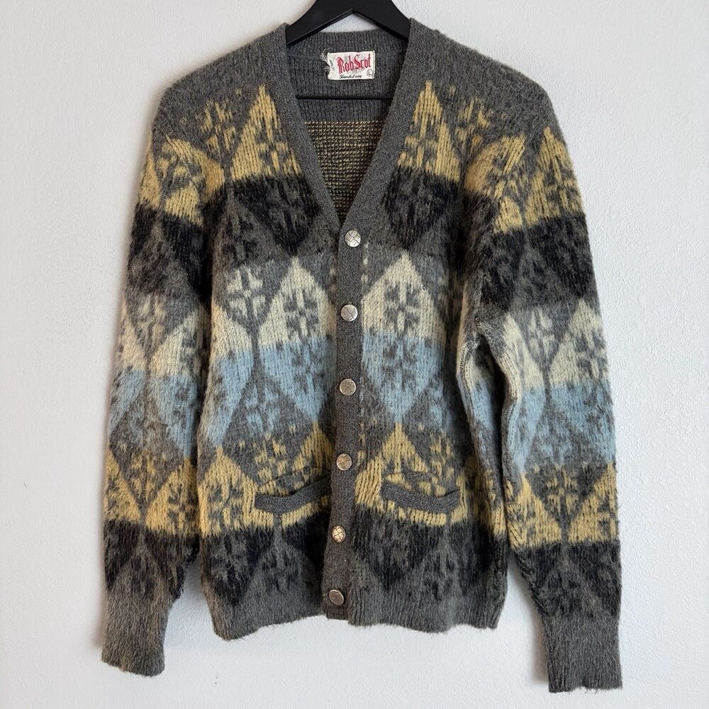 Vintage Rob Scot Kurt Cobain Style Mohair Blend Cardigan Size L Grey